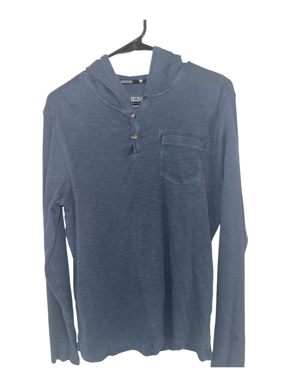 GUESS Men’s Blue Long-Sleeve Hooded Shirt